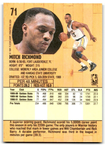 1991-92 Fleer Mitch Richmond Golden State Warriors #71