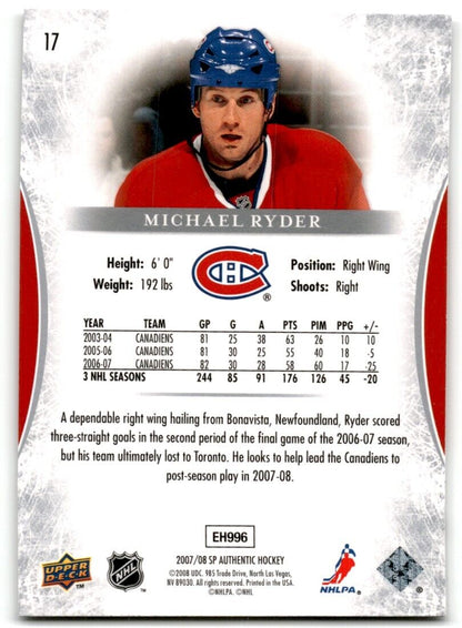 2007-08 SP Authentic Michael Ryder Montreal Canadiens #17