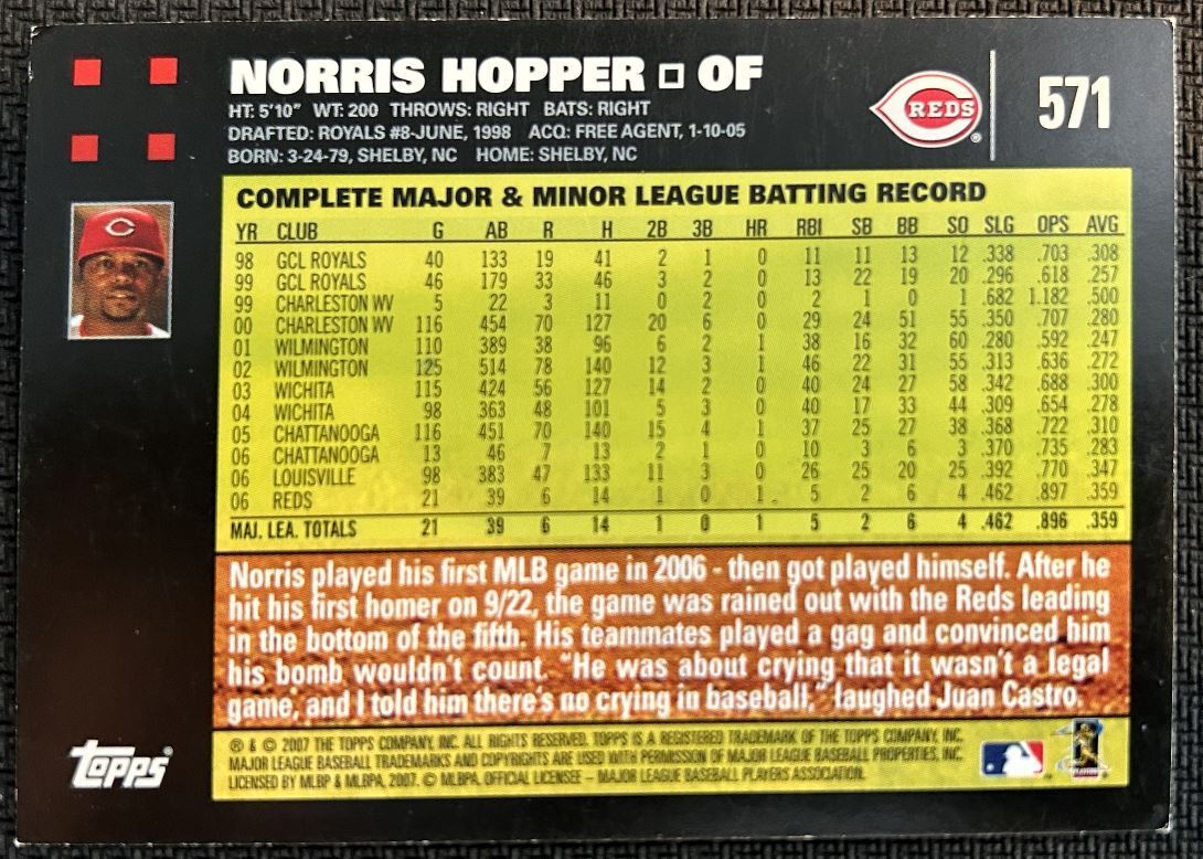 2007 Topps Norris Hopper Cincinnati Reds #571