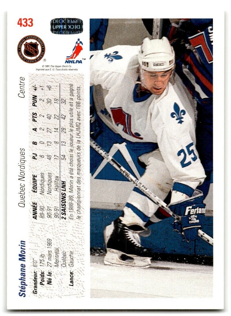 1991-92 Upper Deck French Stephane Morin Quebec Nordiques #433