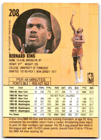 1991-92 Fleer Bernard King Washington Bullets #208