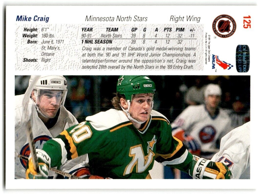 1991-92 Upper Deck Mike Craig Minnesota North Stars #125