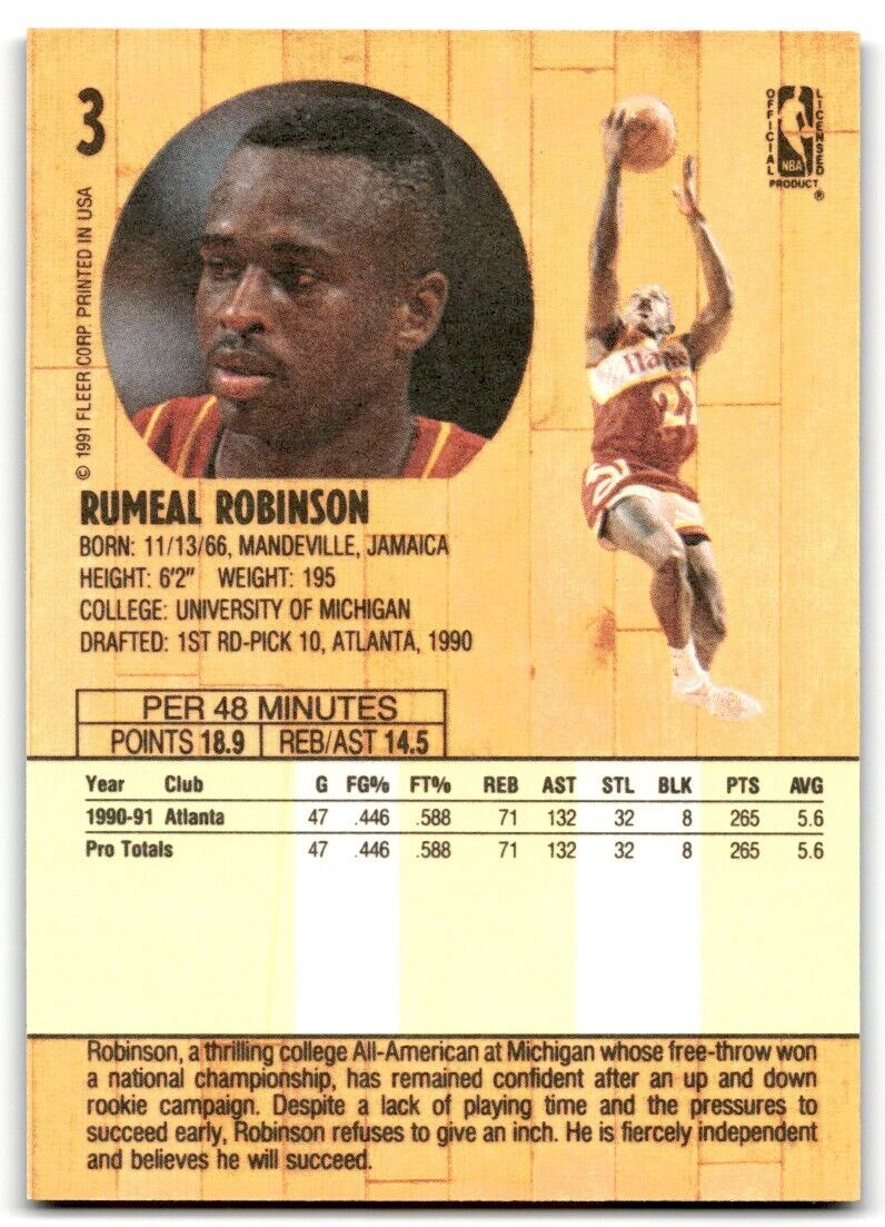 1991-92 Fleer Rumeal Robinson Atlanta Hawks #3