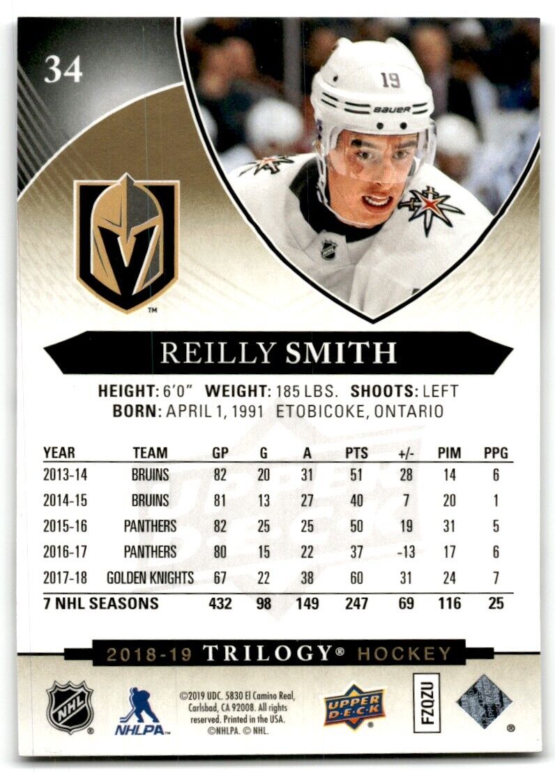 2018-19 Upper Deck Trilogy Reilly Smith Vegas Golden Knights #34