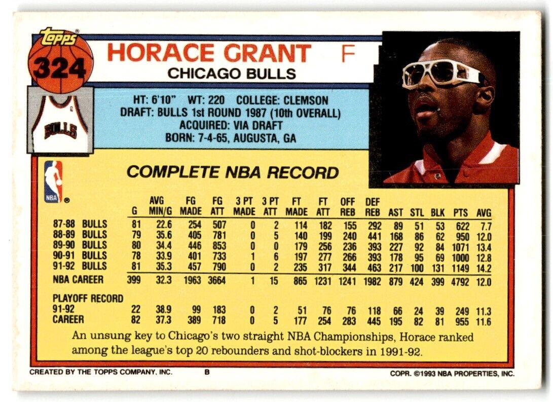 1992-93 Topps Horace Grant Chicago Bulls #324