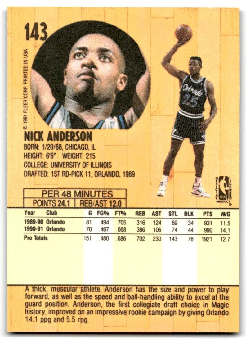 1991-92 Fleer Nick Anderson Orlando Magic #143