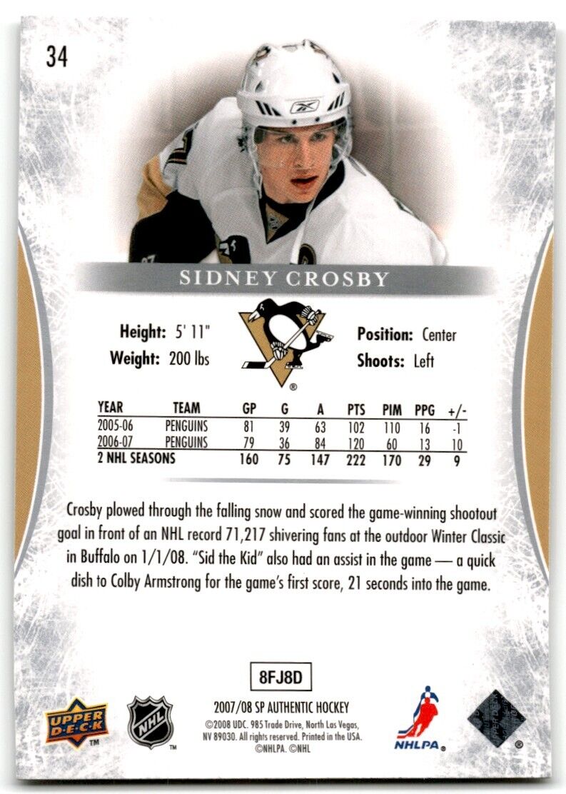 2007-08 SP Authentic Sidney Crosby Pittsburgh Penguins #34