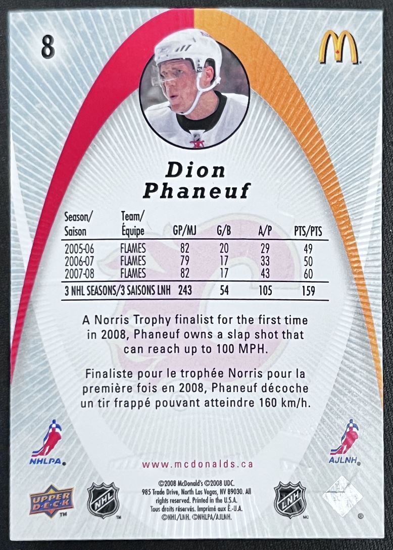 2008-09 McDonald's Upper Deck Dion Phaneuf Calgary Flames #8