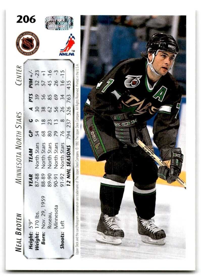 1992-93 Upper Deck Neal Broten Minnesota North Stars #206