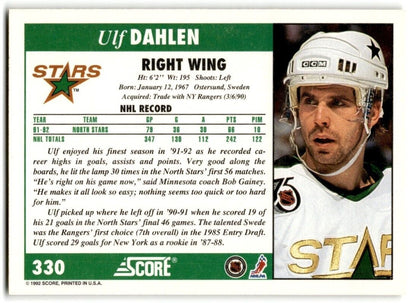 1992-93 Score Ulf Dahlen Minnesota North Stars #330