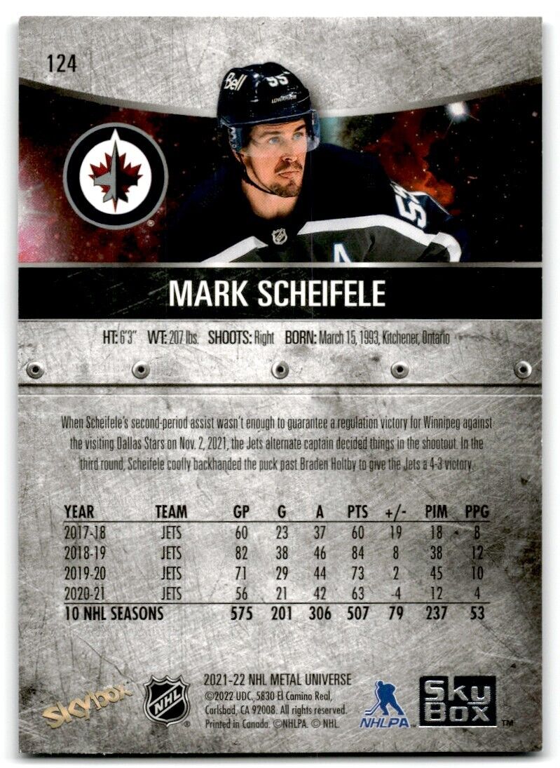 2021-22 Skybox Metal Universe Mark Scheifele Winnipeg Jets #124