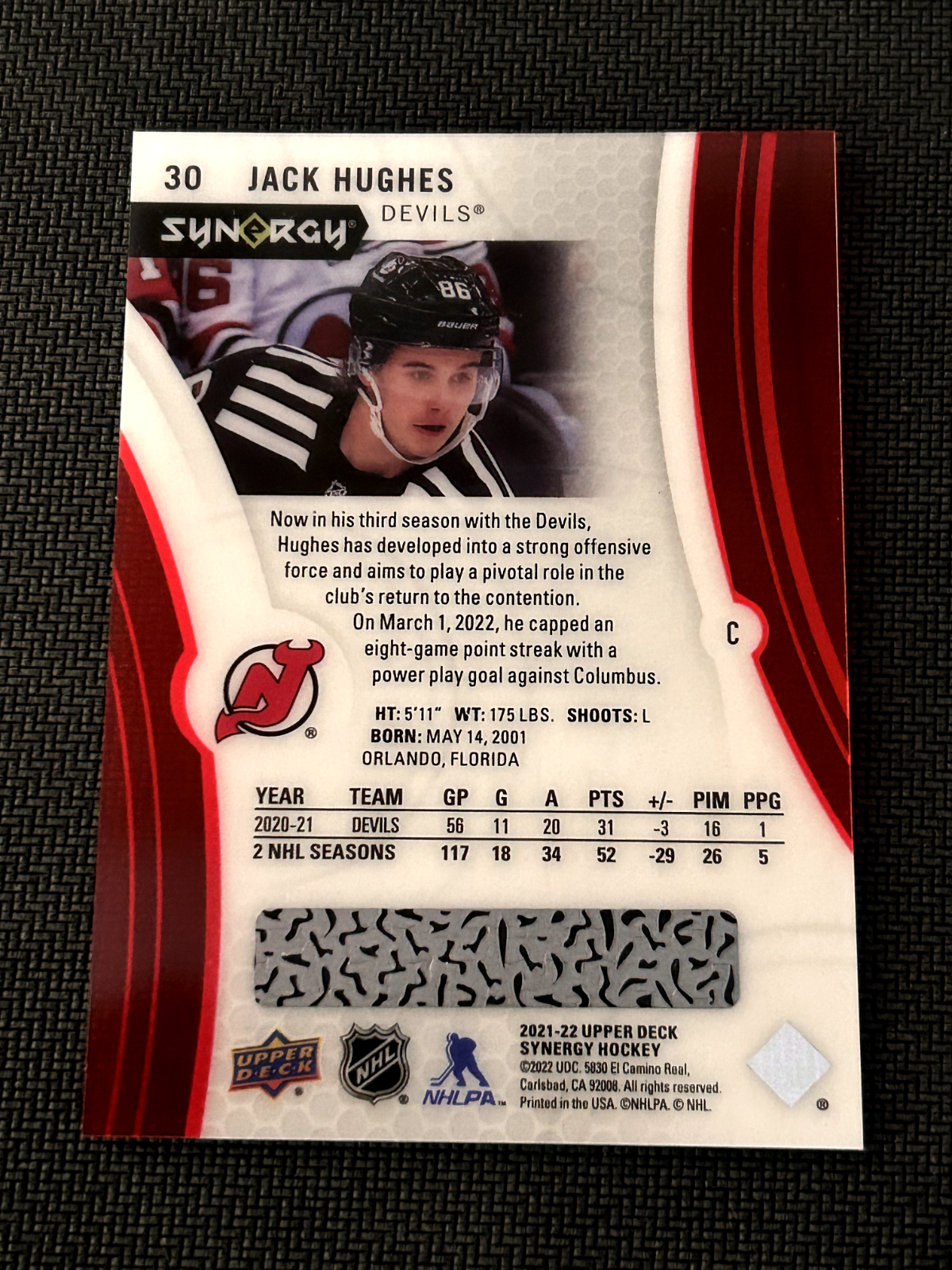 2017-18 Upper Deck Synergy with CODE Jack Hughes New Jersey Devils #30