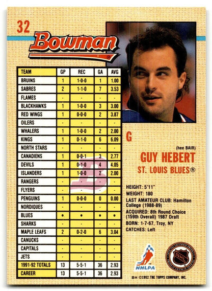 1992-93 Bowman Guy Hebert Rookie St. Louis Blues #32