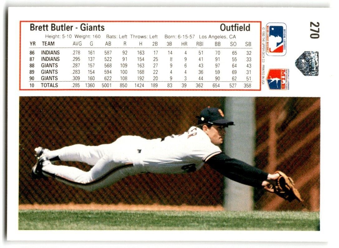 1991 Upper Deck Brett Butler San Francisco Giants #218