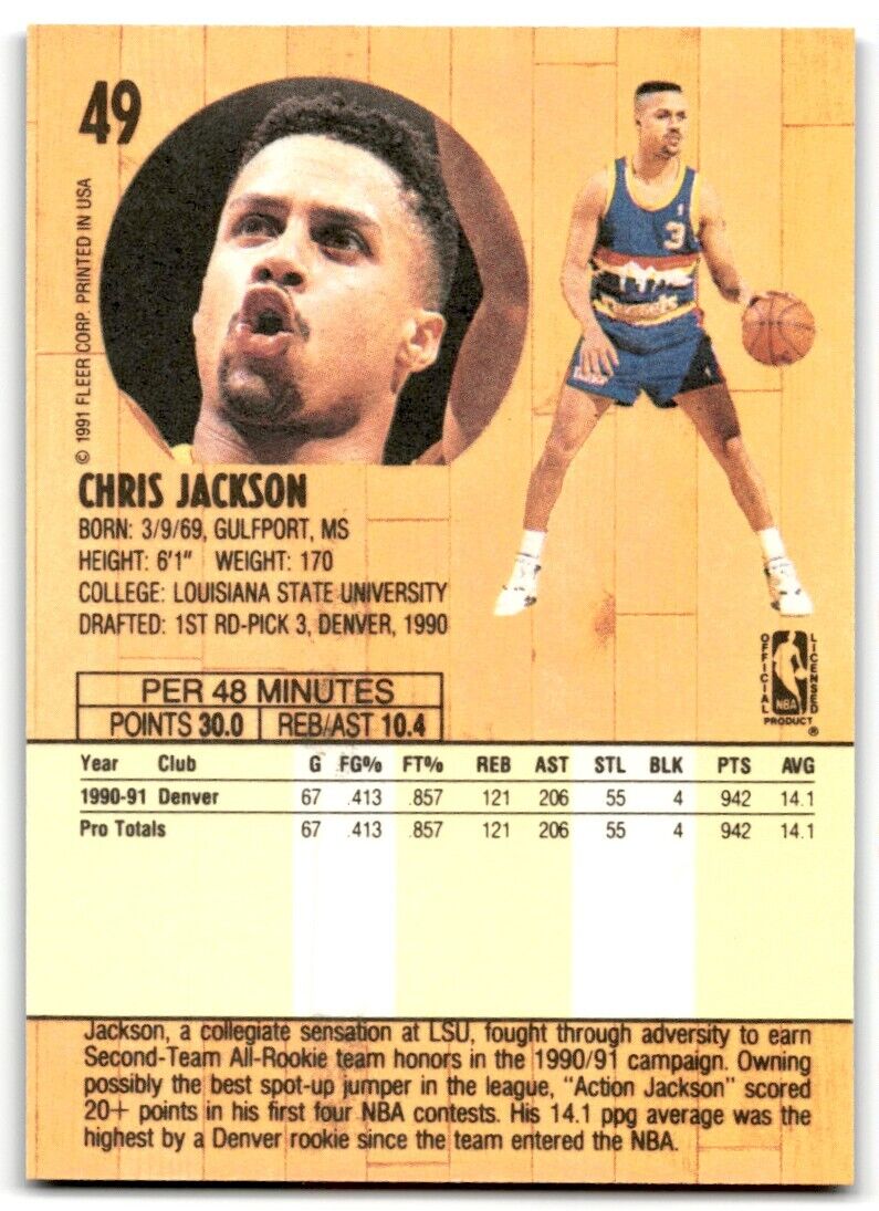 1991-92 Fleer Chris Jackson Denver Nuggets #49