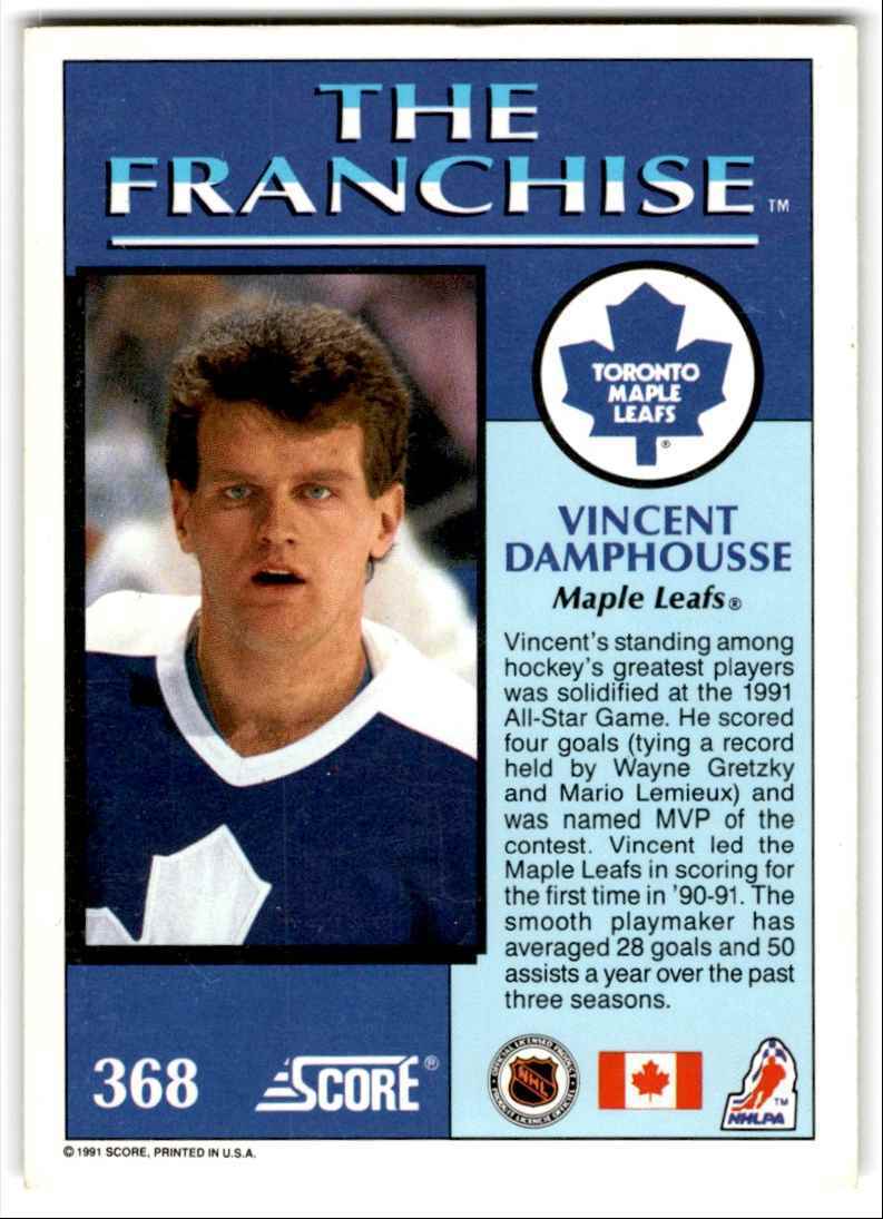 1991-92 Score American Vincent Damphousse Toronto Maple Leafs #338