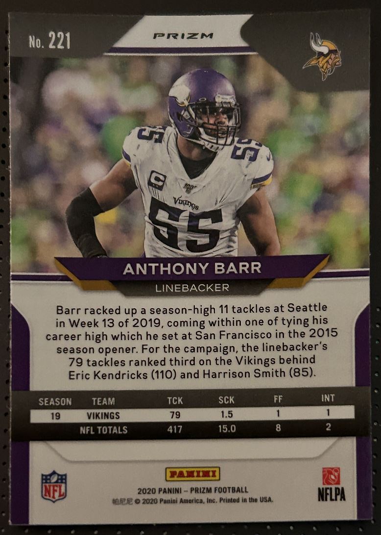 2020 Panini Prizm Red Blue Anthony Barr Minnesota Vikings #221 Parallel