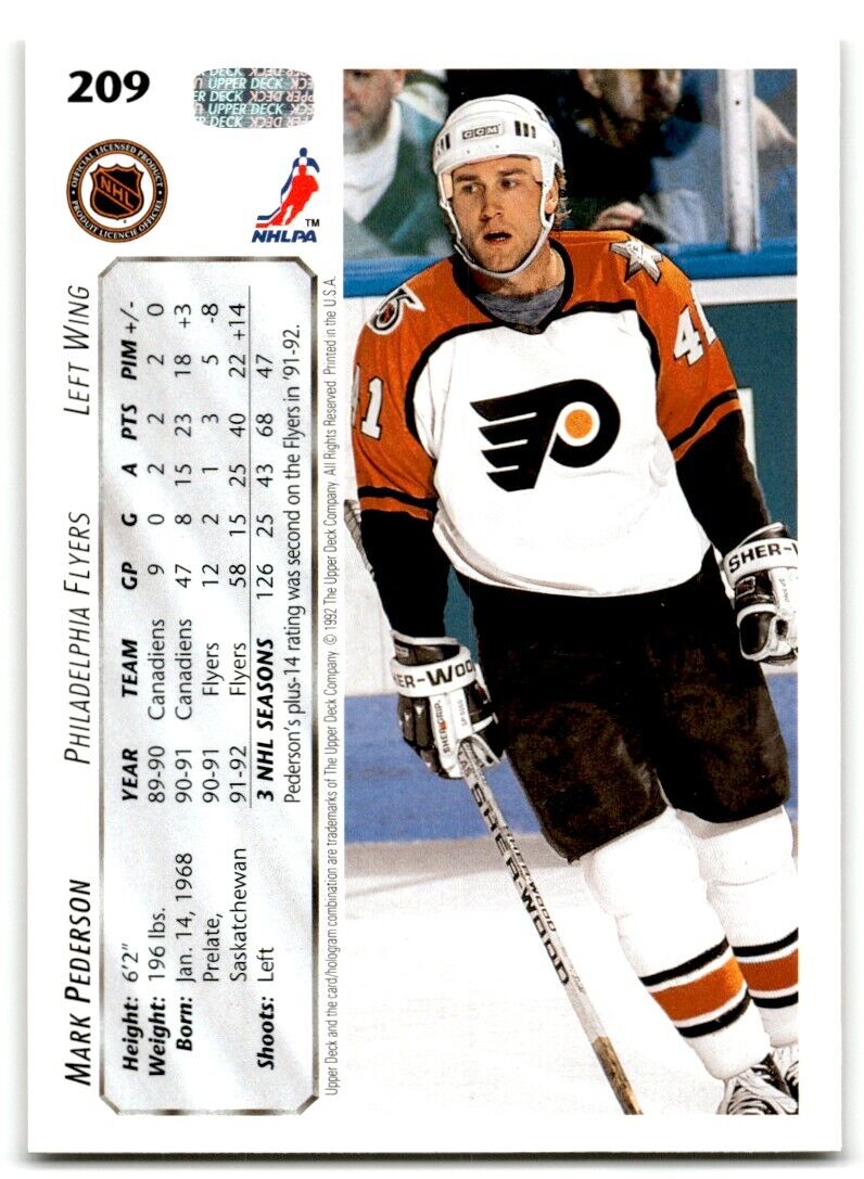 1992-93 Upper Deck Mark Pederson Philadelphia Flyers #209