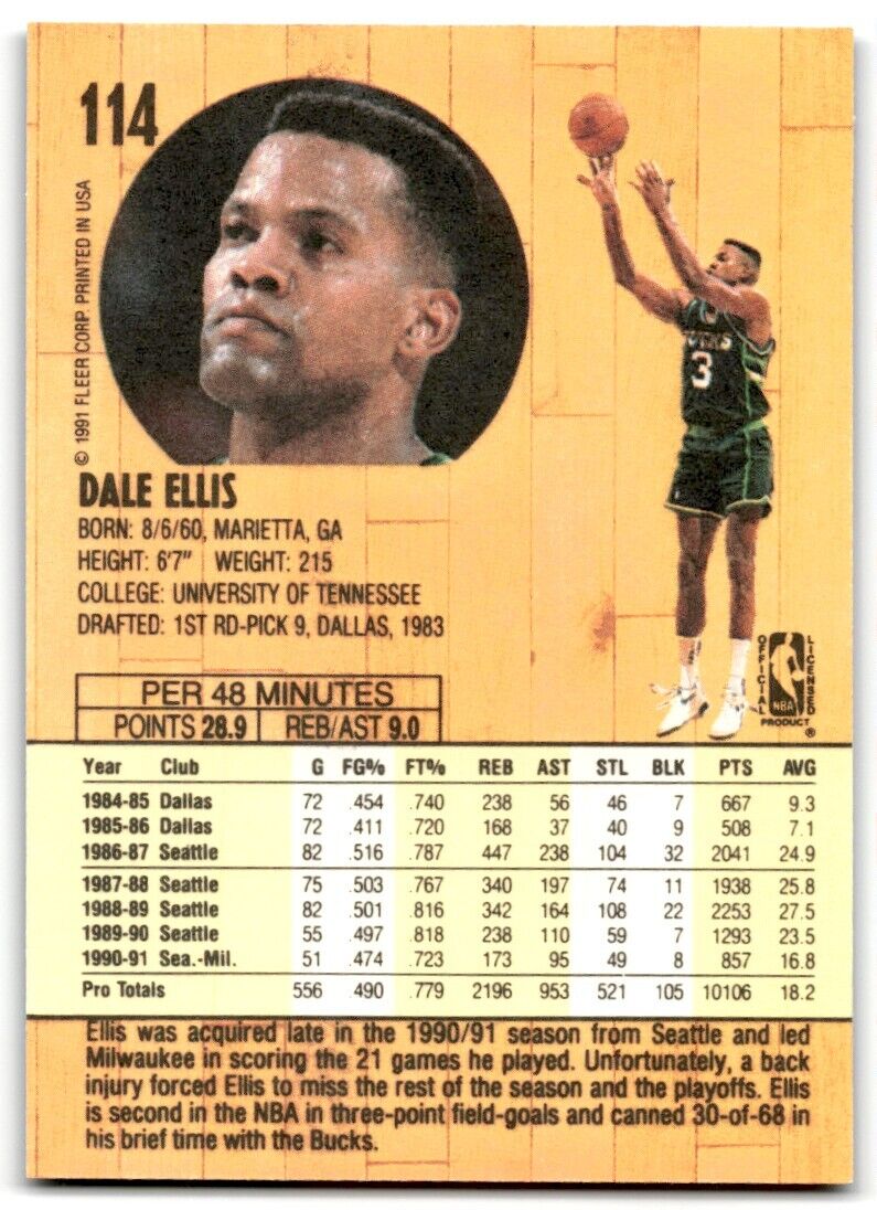 1991-92 Fleer Dale Ellis Milwaukee Bucks #114