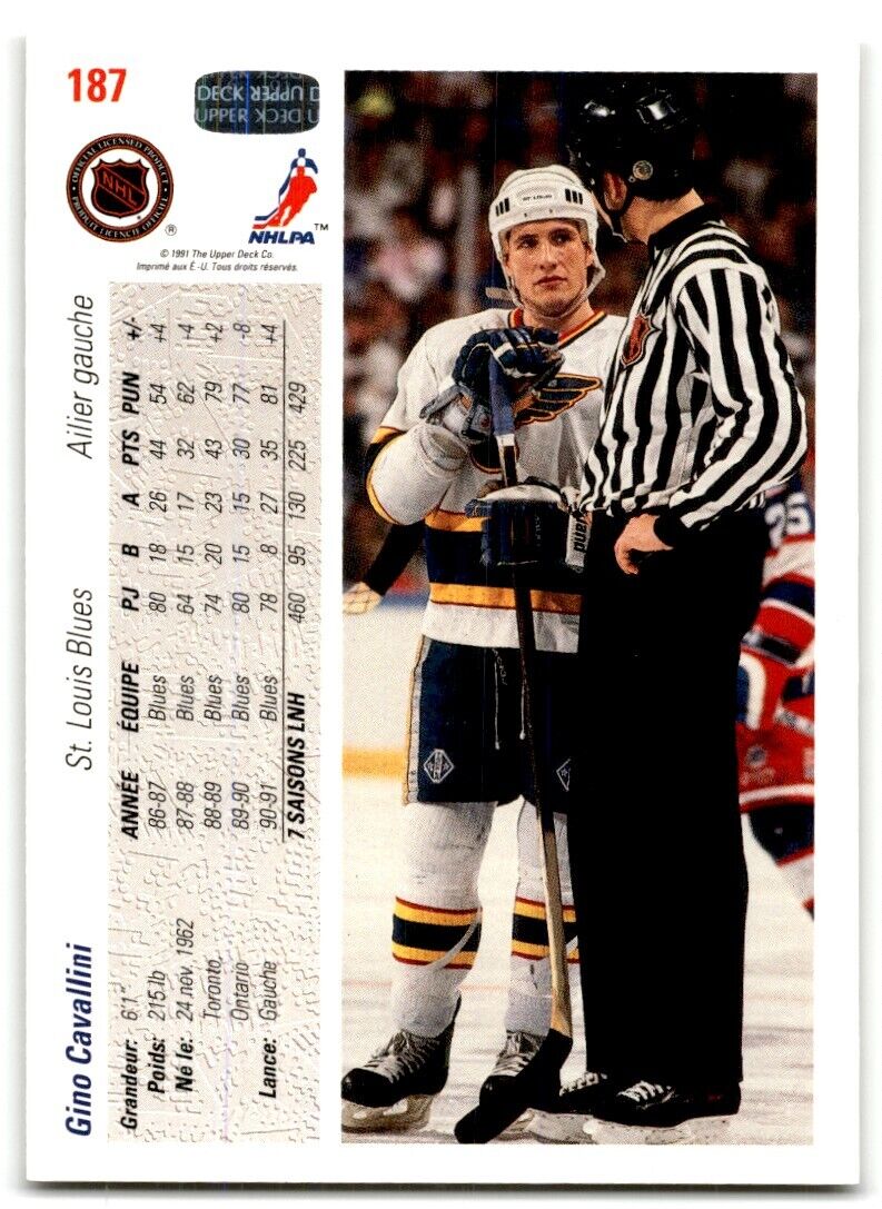 1991-92 Upper Deck French Gino Cavallini St. Louis Blues #187