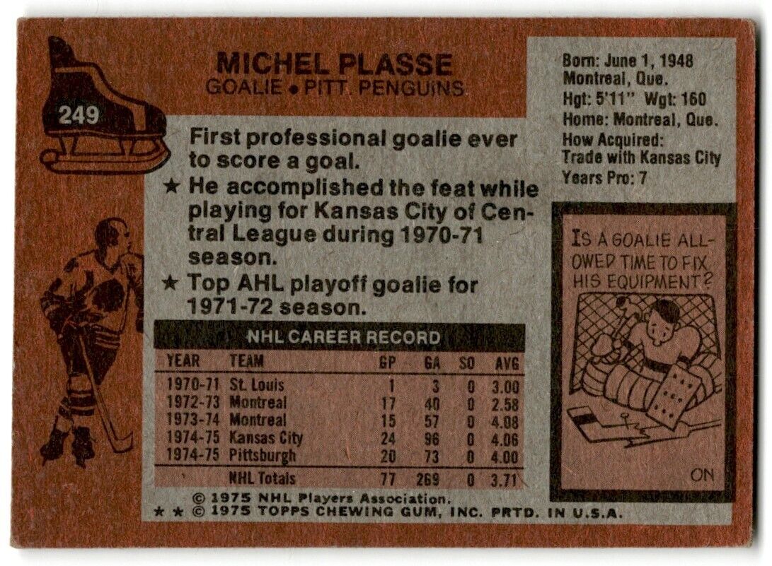 1975-76 Topps Michel Plasse Pittsburgh Penguins #249