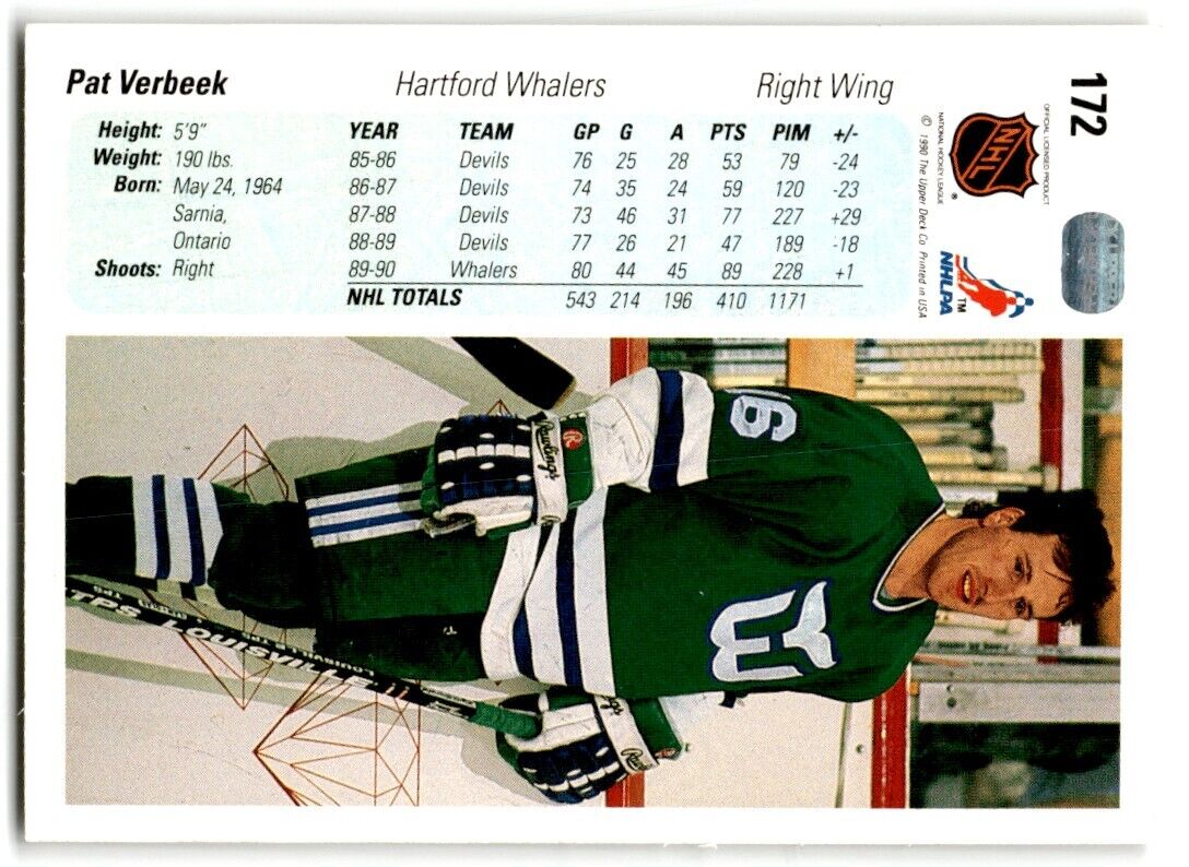 1990-91 Upper Deck Pat Verbeek Hartford Whalers #172