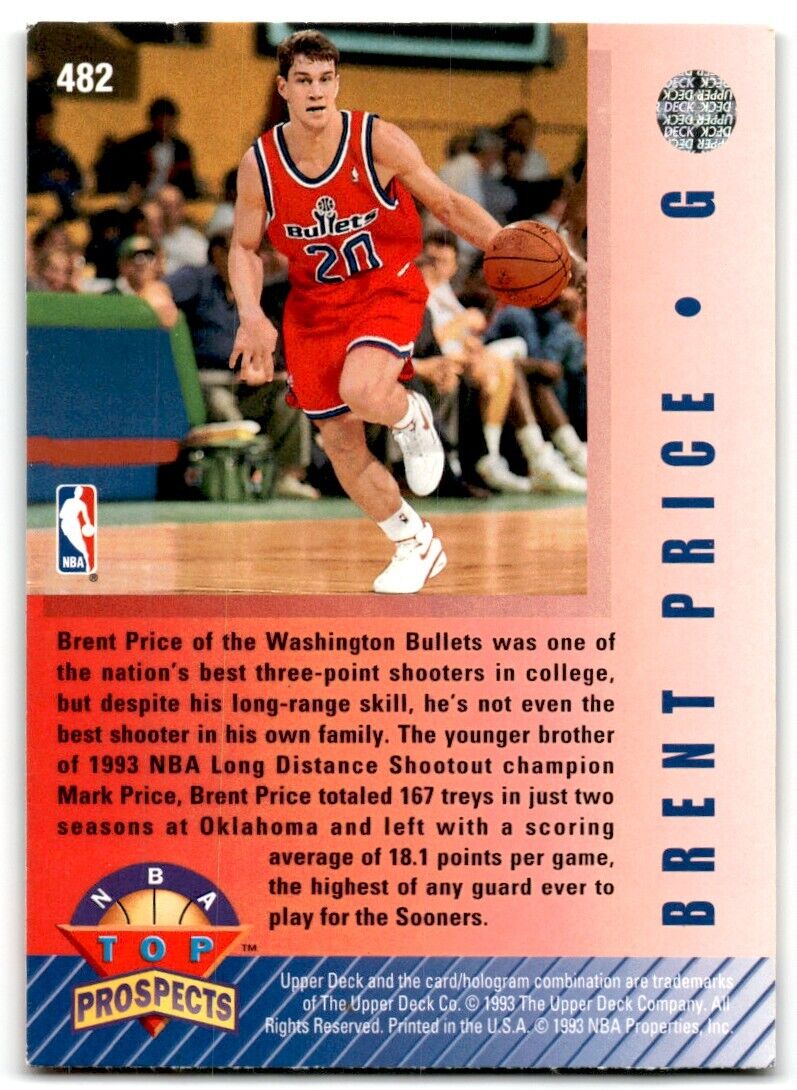 1992-93 Upper Deck Brent Price Washington Bullets #482