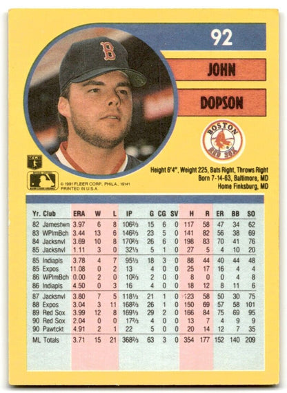 1991 Fleer John Dopson Boston Red Sox #92