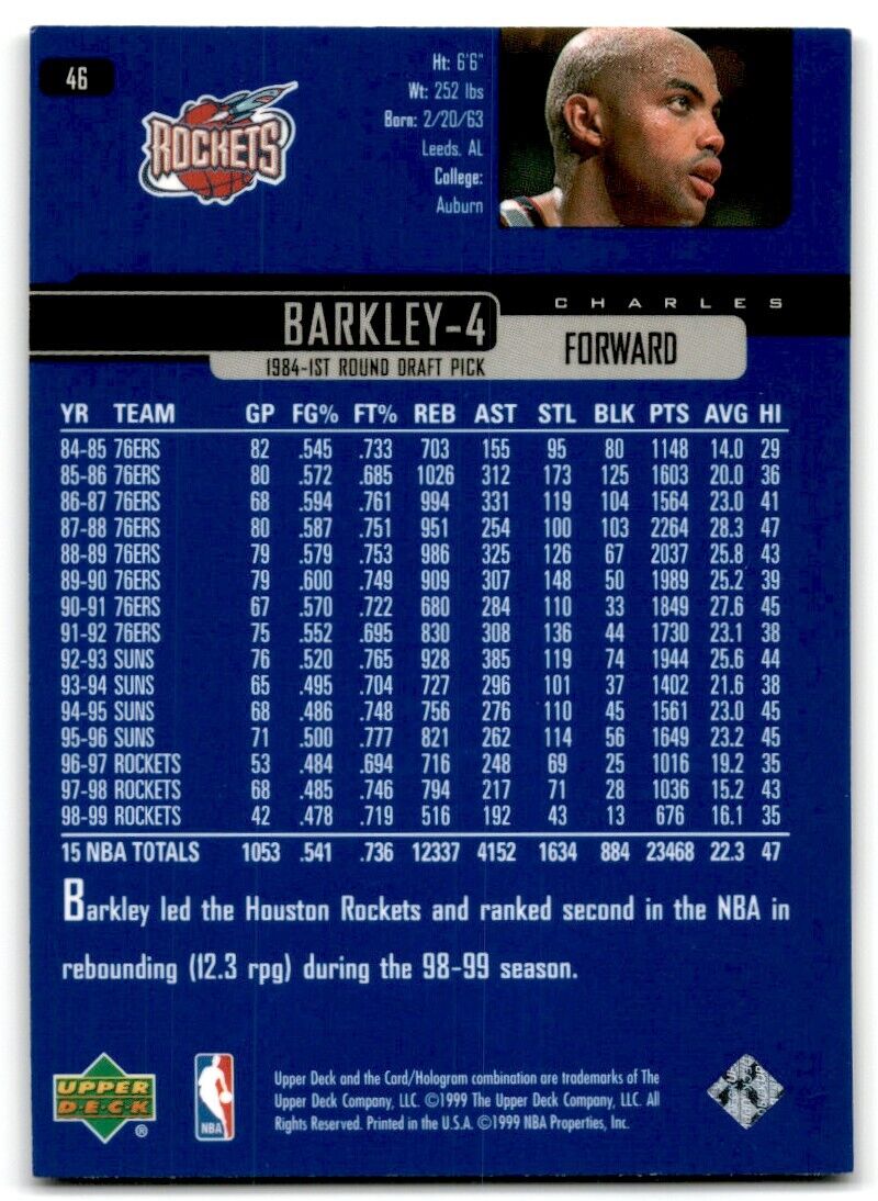 1999-00 Upper Deck Charles Barkley Houston Rockets #46