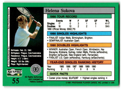 1991 Protennis player Cards Netpro Tour Star Helena Sukova #55