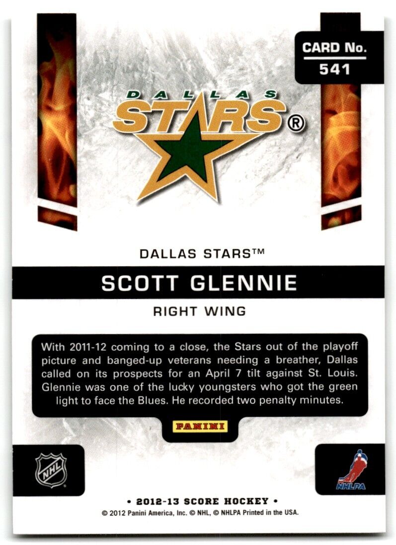 2012-13 Score Hot Rookies Scott Glennie Rookie Dallas Stars #541