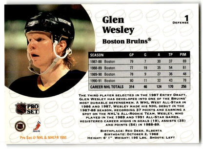 1991-92 Pro Set Glen Wesley Boston Bruins #1