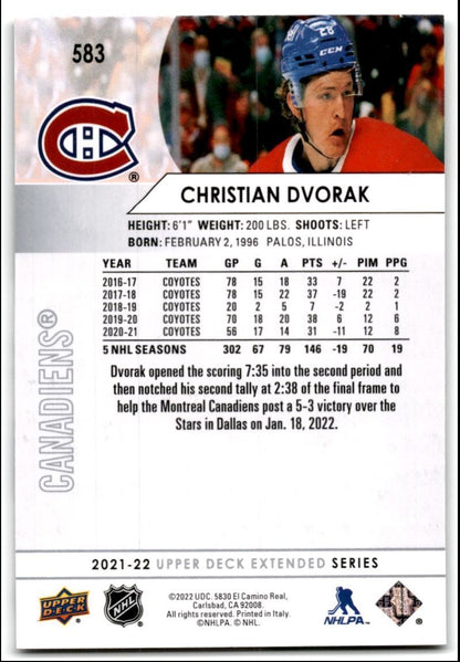 2021-22 Upper Deck Christian Dvorak Montreal Canadiens #583