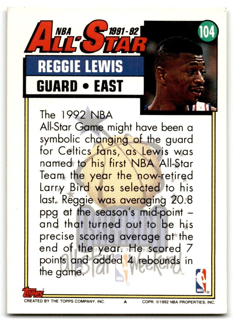 1992-93 Topps All-Star Reggie Lewis Boston Celtics #104