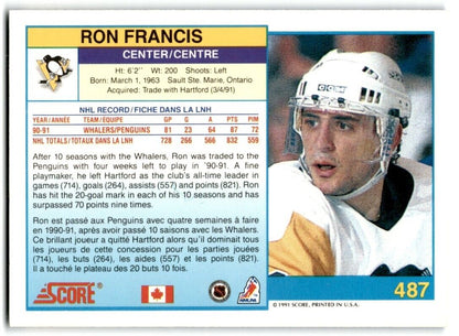 1991-92 Score Canadian Bilingual Ron Francis Pittsburgh Penguins #487