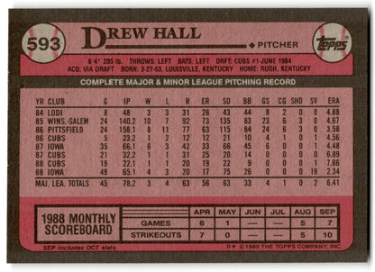 1989 Topps Drew Hall Chicago Cubs #593