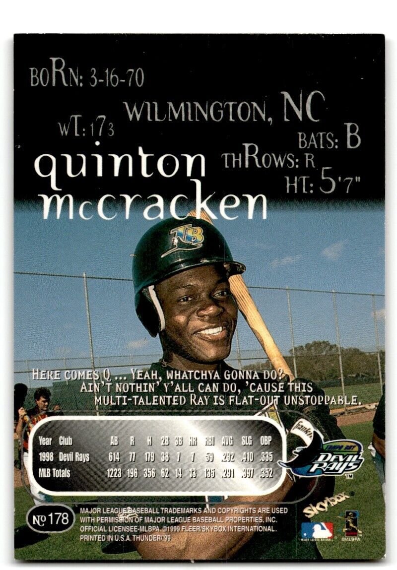 1999 SkyBox Thunder Rant Quinton McCracken Tampa Bay Devil Rays #178