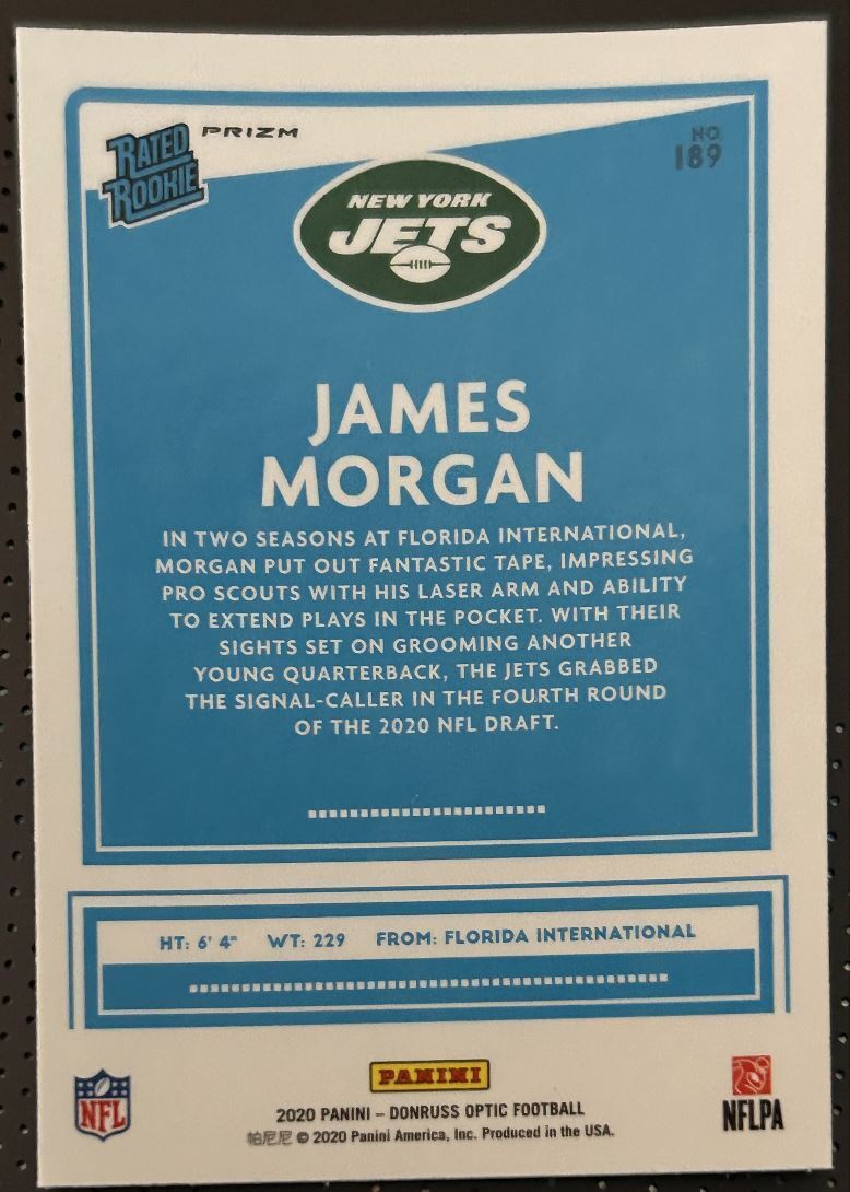 2020 Donruss Optic Bronze James Morgan Rookie New York Jets #189 Parallel