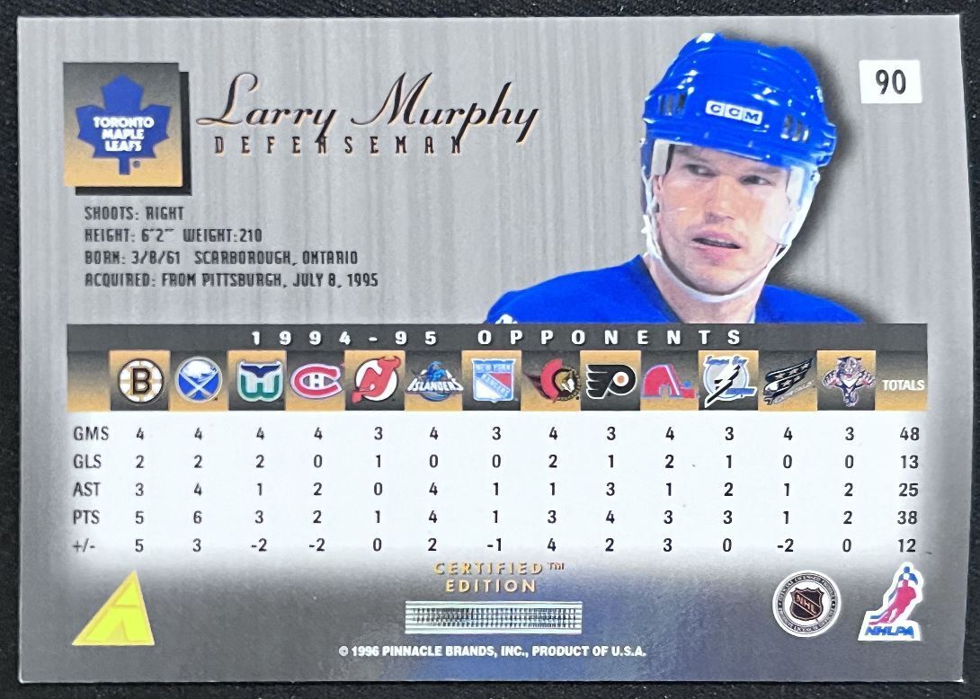 1995-96 Select Certified Larry Murphy Toronto Maple Leafs #90