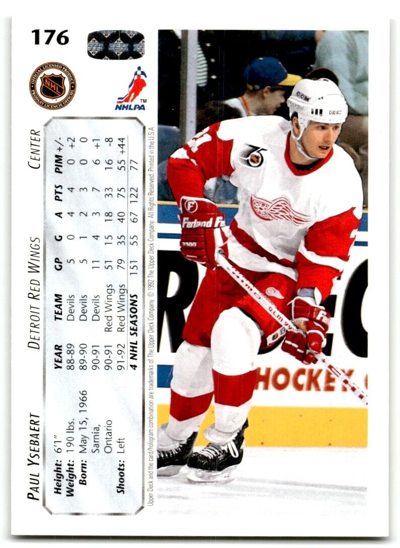 1992-93 Upper Deck Paul Ysebaert Detroit Red Wings #176