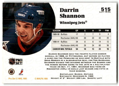 1991-92 Pro Set Darrin Shannon Winnipeg Jets #515