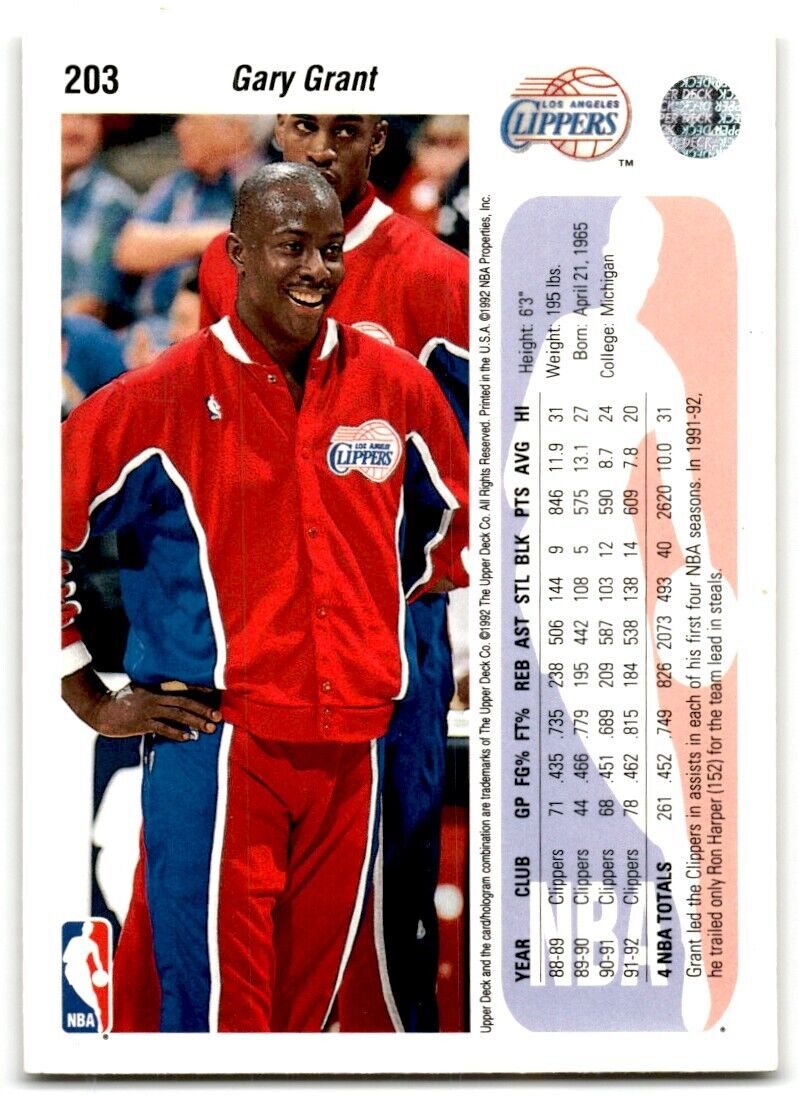 1992-93 Upper Deck Gary Grant Los Angeles Clippers #203