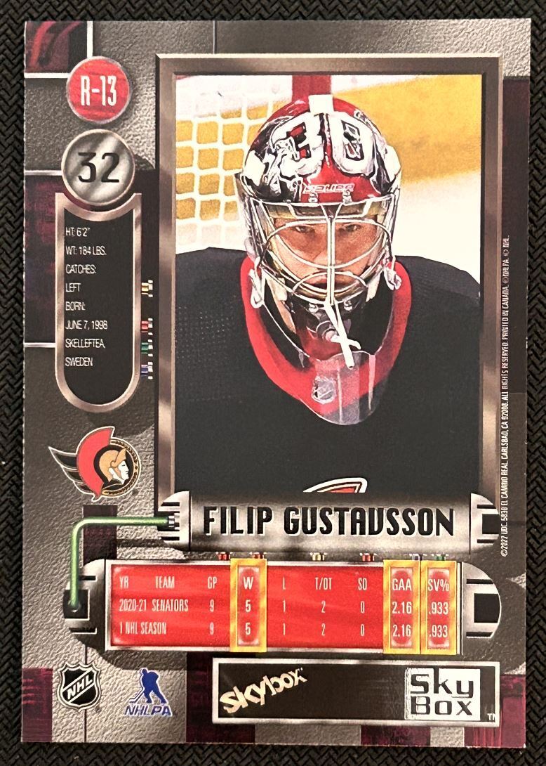 2021-22 Skybox Metal Universe 1997-98 Retro Rookies Filip Gustavsson Rookie