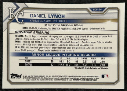 2021 Bowman Chrome Prospects Mojo Refractor Daniel Lynch Kansas City Royals