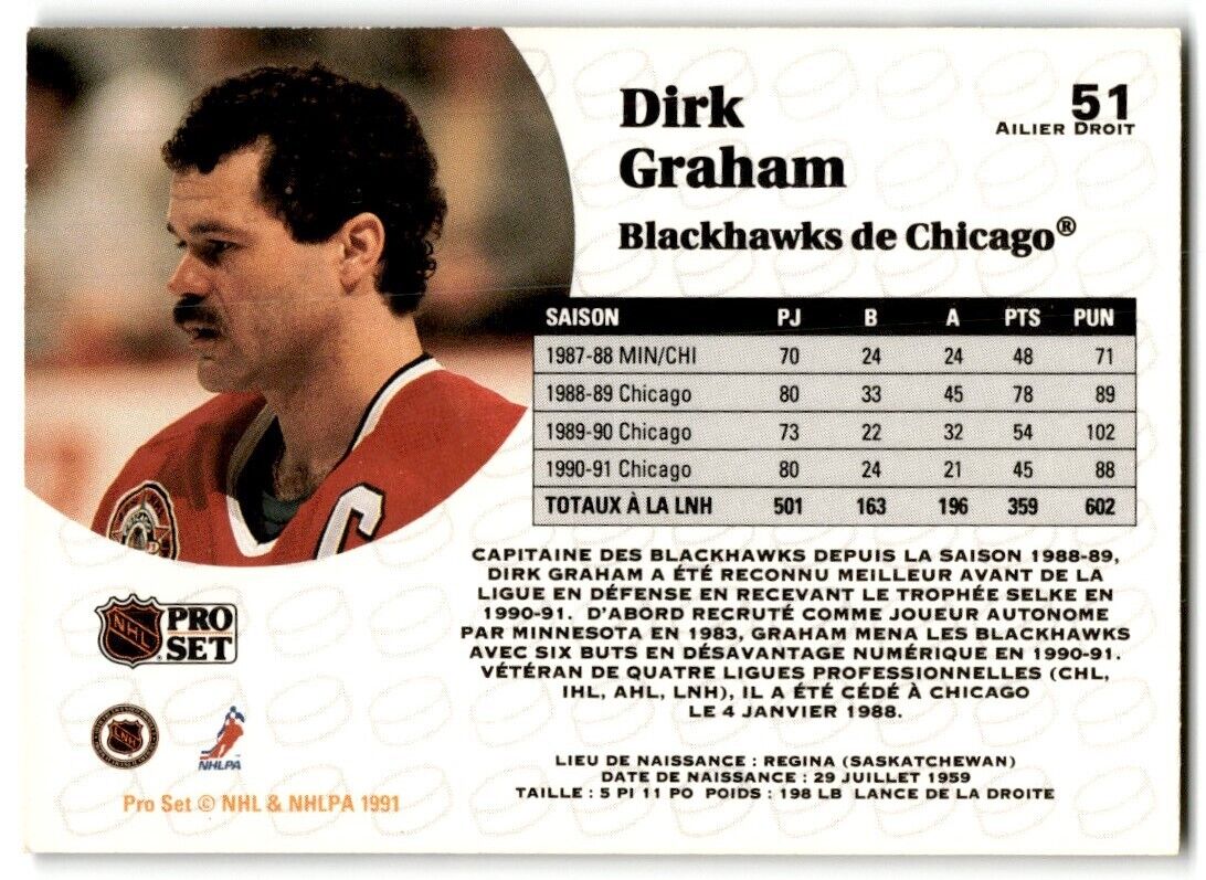 1991-92 Pro Set Dirk Graham Chicago Blackhawks #51