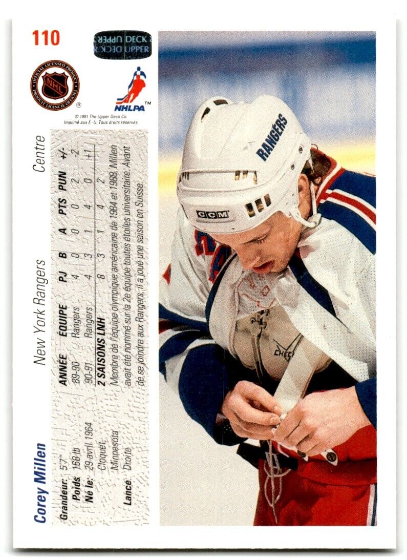 1991-92 Upper Deck French Corey Millen Rookie New York Rangers #110