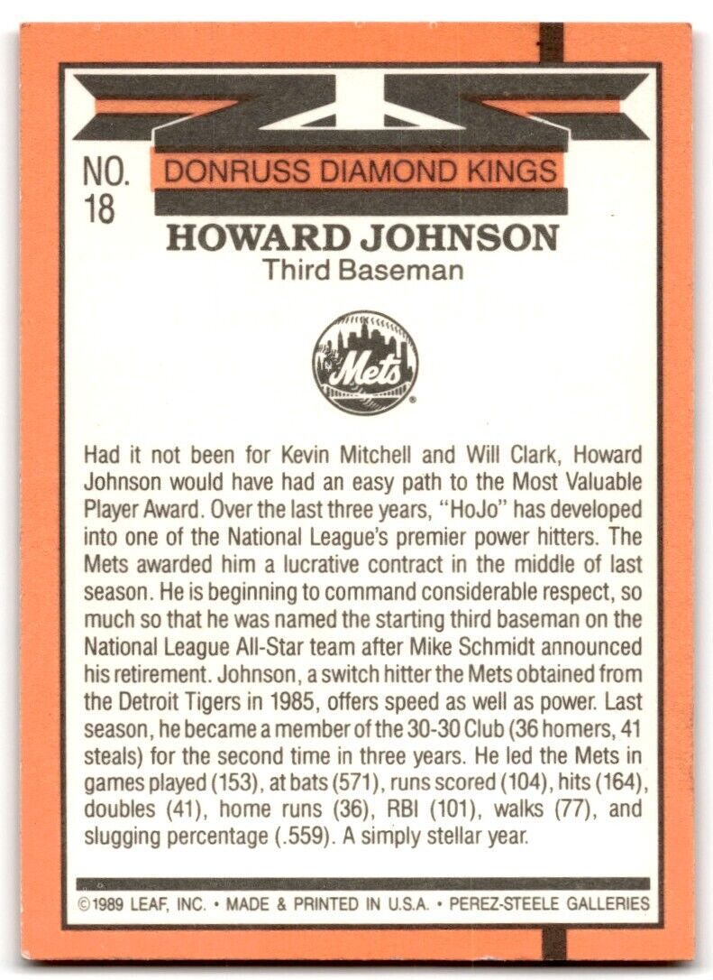 1990 Donruss Diamond Kings Howard Johnson New York Mets #18