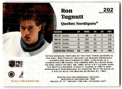 1991-92 Pro Set Ron Tugnutt Quebec Nordiques #202