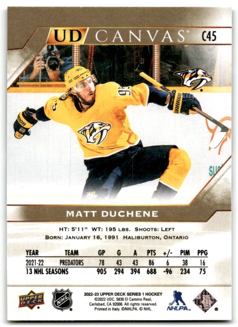 2021-22 Upper Deck UD Canvas Matt Duchene Nashville Predators #C45