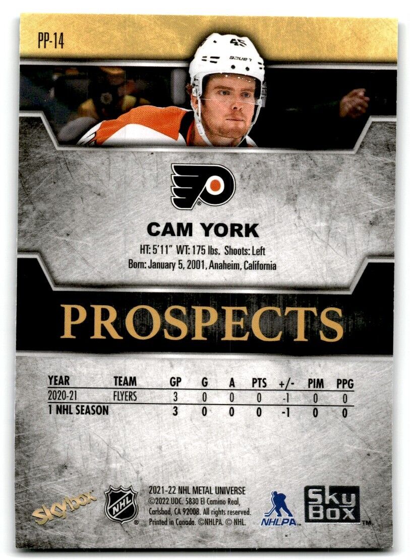 2021-22 Skybox Metal Universe Premium Prospects Cam York Philadelphia Flyers